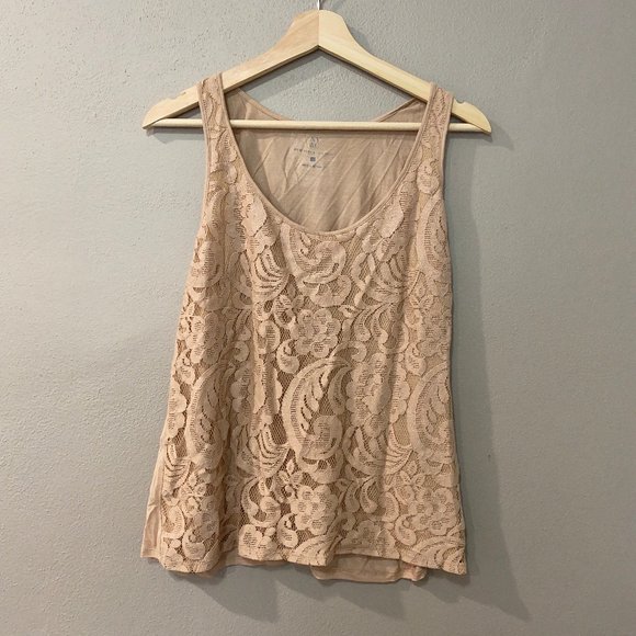 New York & Company Tops - NEW YORK & CO Beige Sleeveless Lace Top